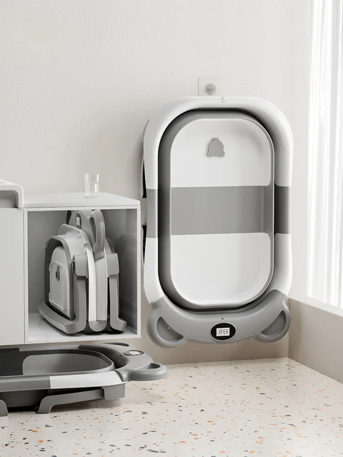 Portable Collapsible Baby Bathtub with Thermometer & Cushion